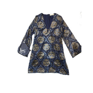 ASTR Blue & Gold Velvet Burn-out Tunic Dress Size Small